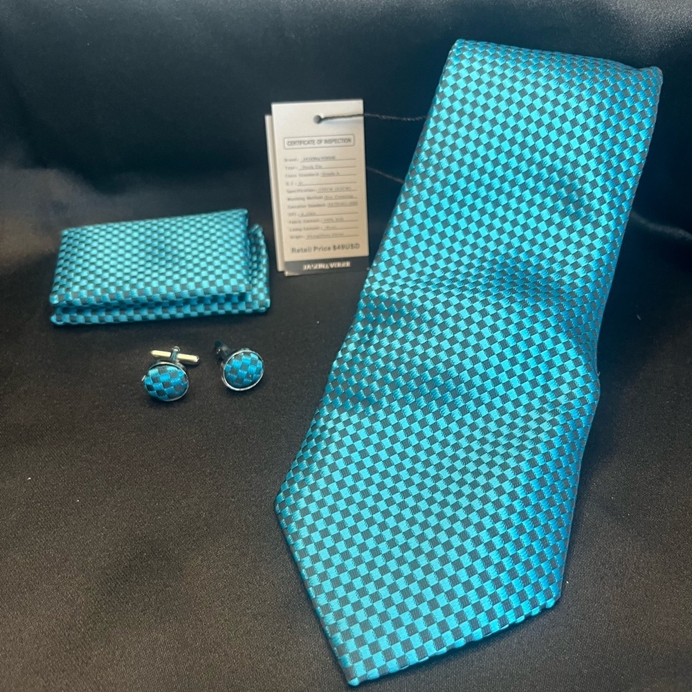 Blue Checkered Tie Set-NWT-